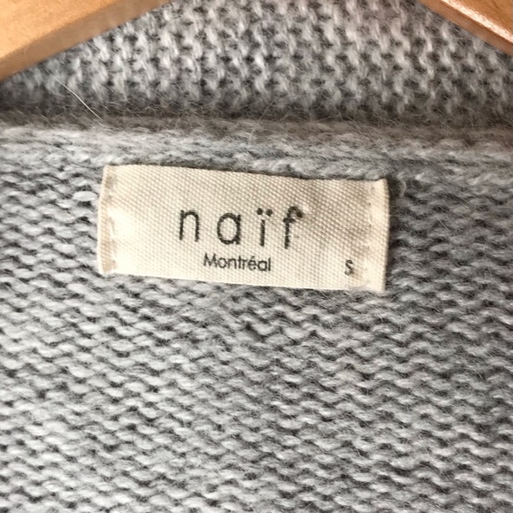 Small Naif Montreal Angora Wool Open Knit Cardigan Knit Grey Silver Sweater - Picture 4 of 10